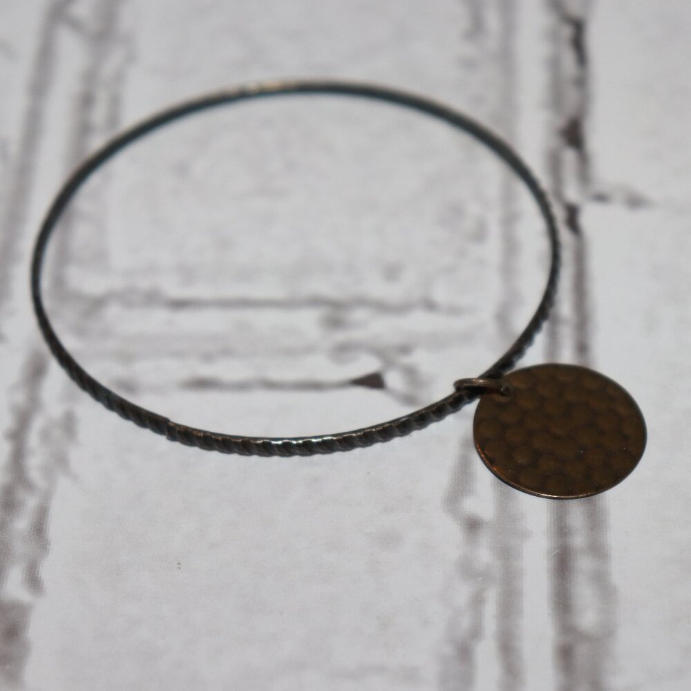 Beautiful bronze medallion coin charm bangle bracelet 7"